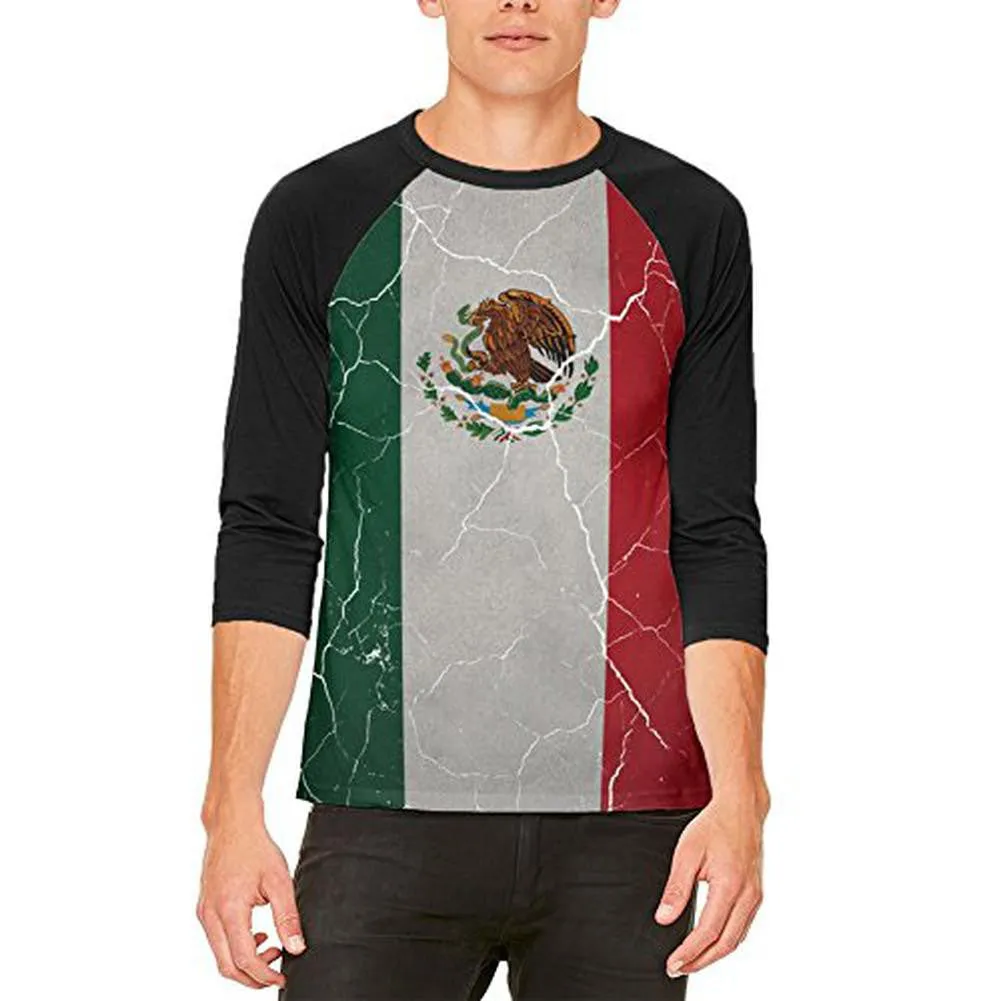 Cinco De Mayo Distressed Mexican Flag Mens Raglan T Shirt sold by Old Glory