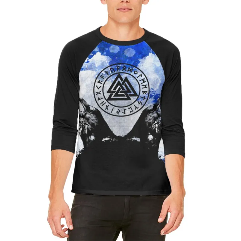 Huginn and Muninn Odin's Ravens Blue Splatter Mens Raglan T Shirt sold by Old Glory