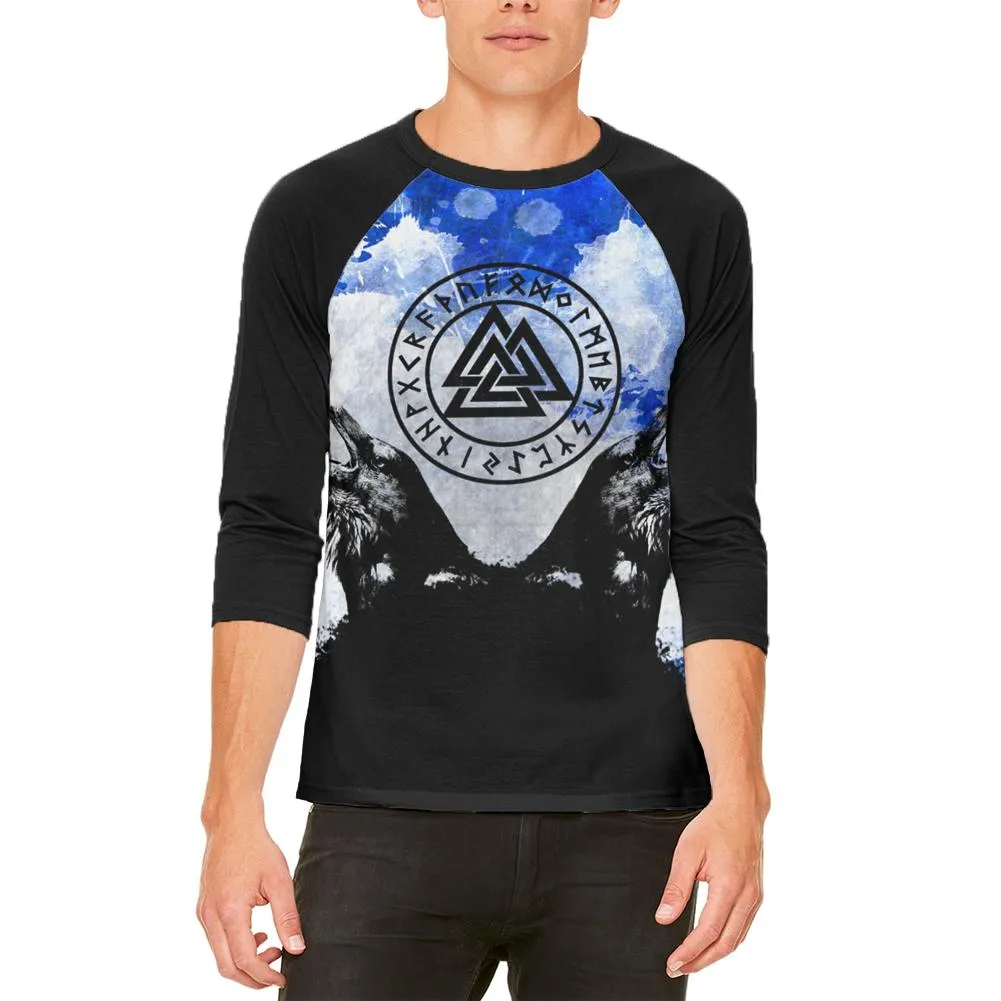 Huginn and Muninn Odin's Ravens Blue Splatter Mens Raglan T Shirt sold by Old Glory