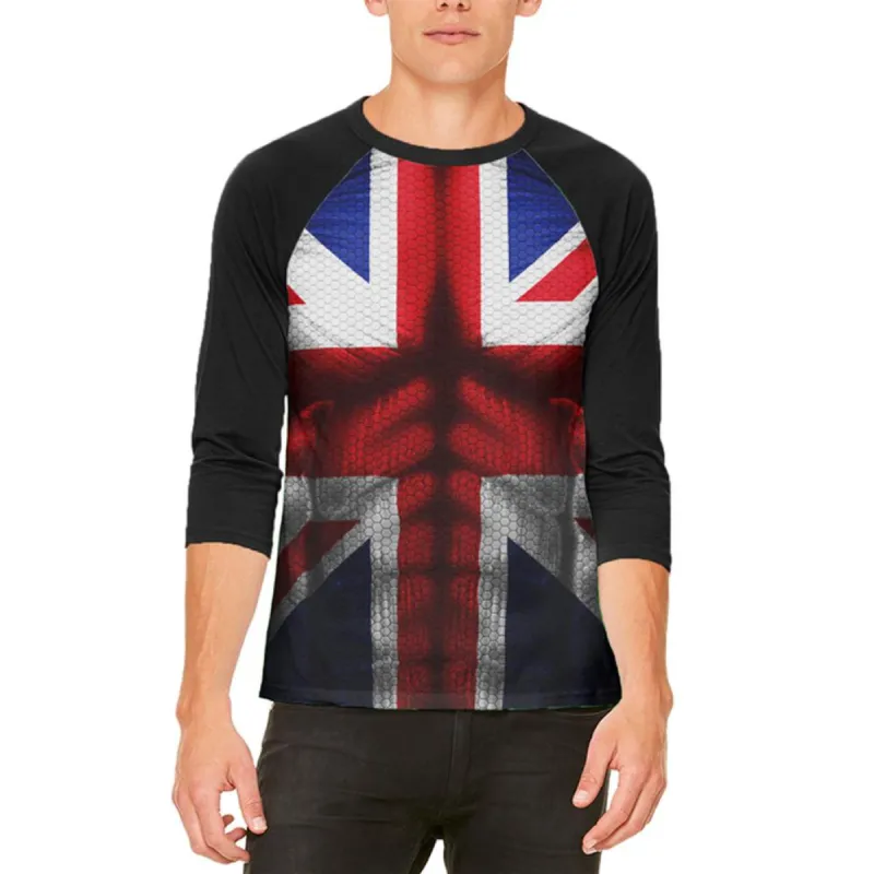 Halloween Union Jack British Flag Superhero Costume Mens Raglan T Shirt sold by Old Glory