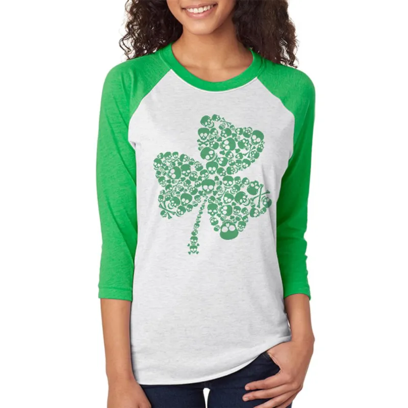 St. Patricks Day Skull Shamrock Unisex Raglan T Shirt sold by Old Glory