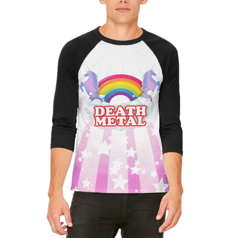 Death Metal Rainbow Unicorns Mens Raglan T Shirt sold by Old Glory
