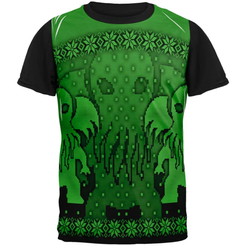 Ugly Christmas Sweater Big Cthulhu Greater Gods All Over Mens Black Back T Shirt sold by Old Glory