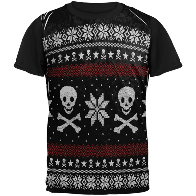 Ugly Christmas Sweater Pirate Skull and Crossbones All Over Mens Black Back T Shirt sold by Old Glory