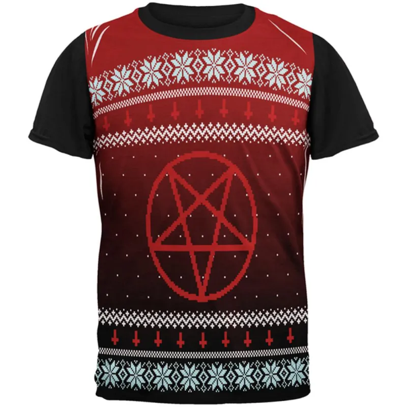 Ugly Christmas Sweater Red Black Pentagram Ombre All Over Mens Black Back T Shirt sold by Old Glory