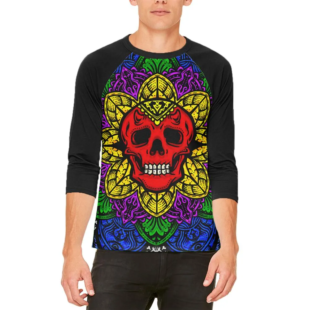 Halloween Demon Skull Mandala Mens Raglan T Shirt sold by Old Glory