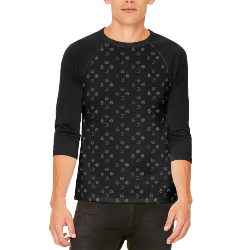 Halloween Witch Elements Cat Cross Moon Star Mens Raglan T Shirt sold by Old Glory