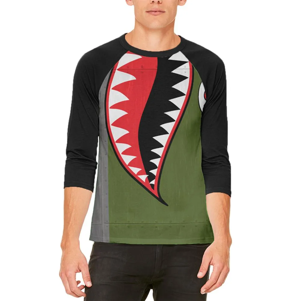 Halloween WWII Flying Tiger Fighter Shark Nose Art Mens Raglan T Shirt sold by Old Glory
