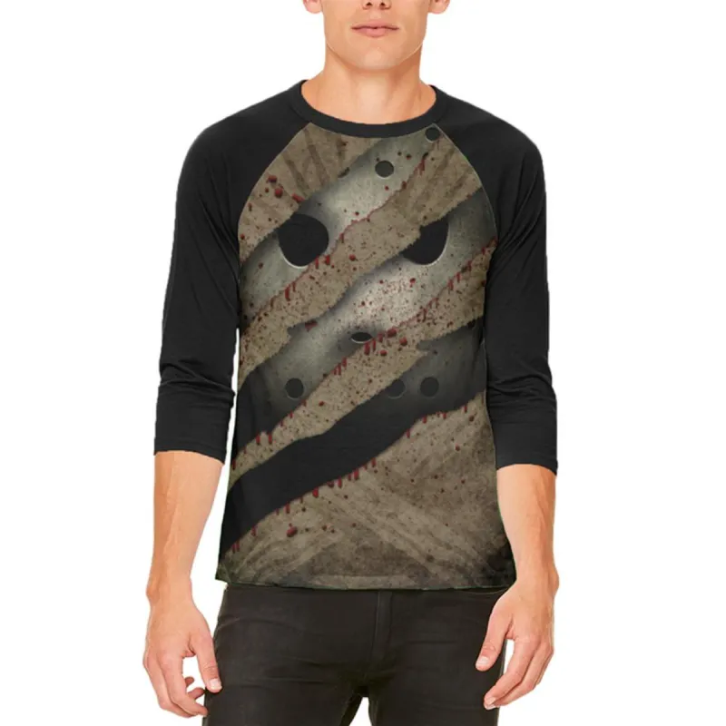 Halloween Horror Movie Mask Slasher Attack Mens Raglan T Shirt sold by Old Glory