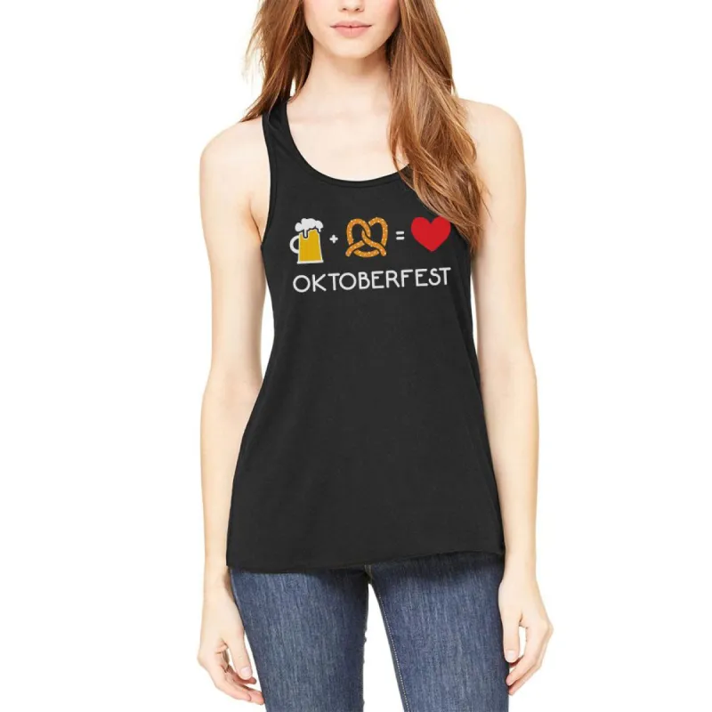 Oktoberfest Beer Plus Pretzels Equals Love Womens Flowy Racerback Tank Top sold by Old Glory