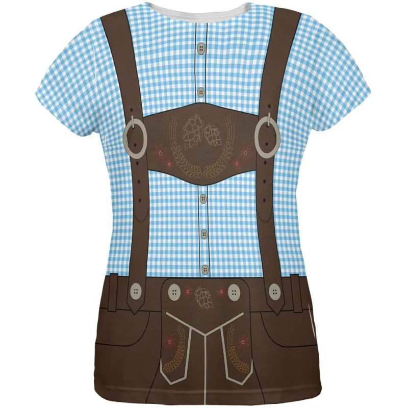 Oktoberfest Blue Lederhosen Costume German All Over Womens T Shirt sold by Old Glory