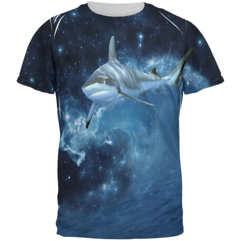 Shark Swimming in Space Galaxy All Over Mens T Shirt sold by Old Glory