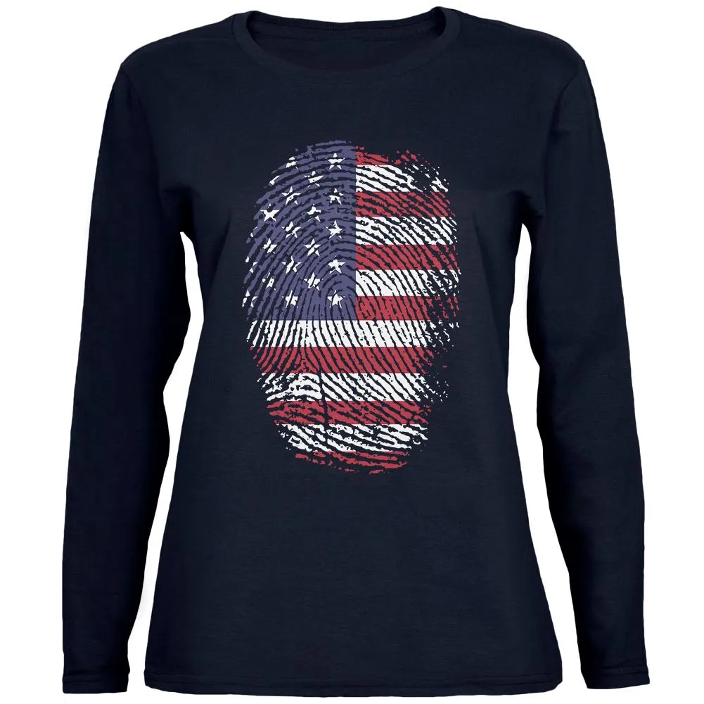 4th of July American Flag Pride Thumbprint Womens Long Sleeve T Shirt sold by Old Glory