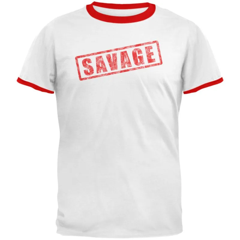 Savage Stamp Red Mens Ringer T Shirt sold by Old Glory