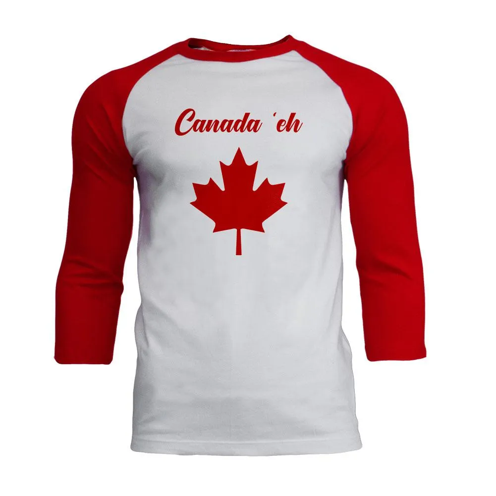 Canada Day 'Eh Pun Red Mens Soft Raglan T Shirt sold by Old Glory