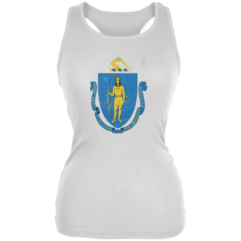 Born and Raised Massachusetts State Flag Juniors Soft Tank Top sold by Old Glory