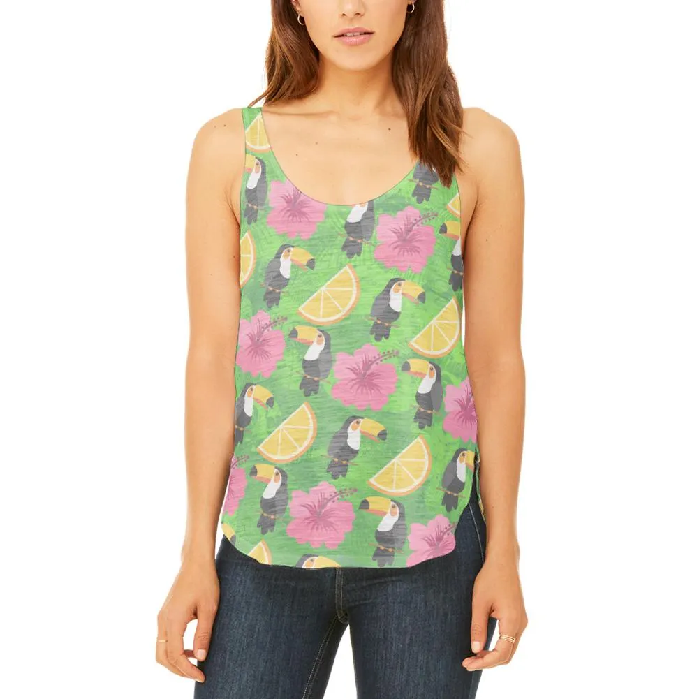 Tropical Vacation Toucan Pattern Juniors Flowy Side Slit Tank Top sold by Old Glory