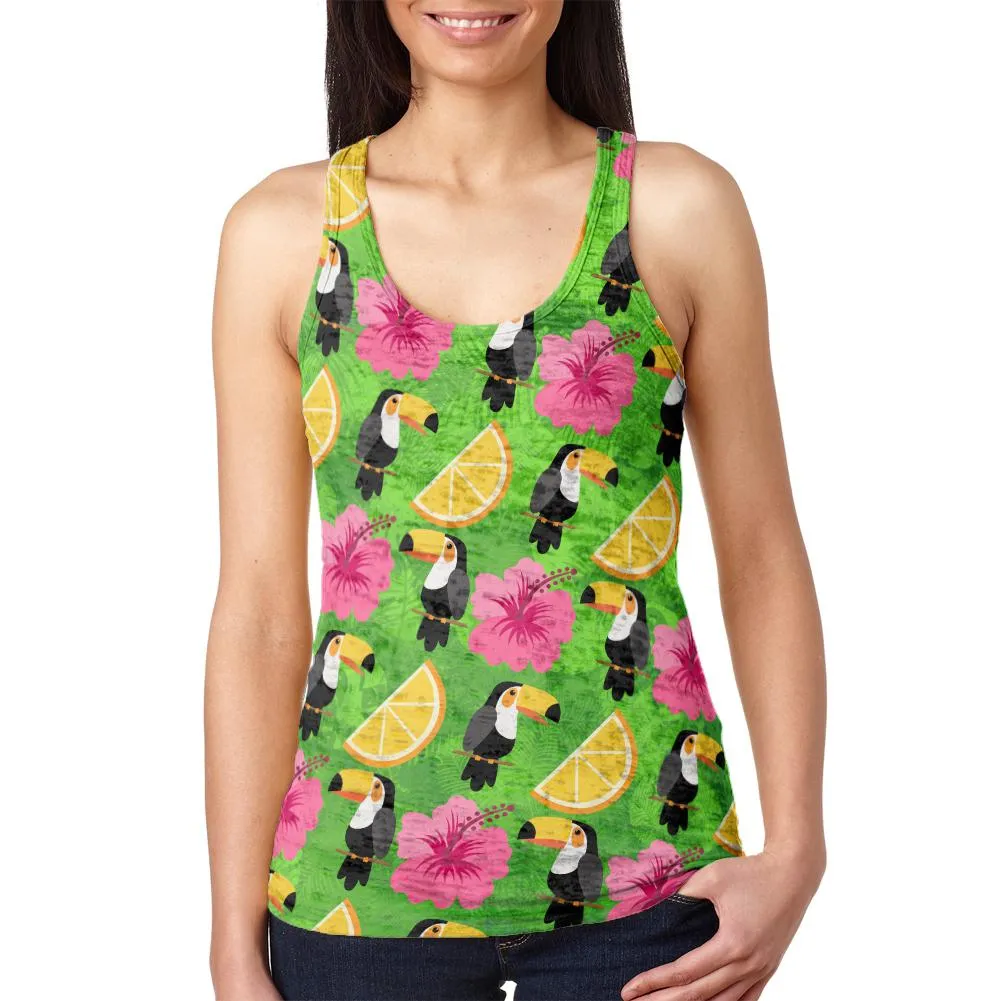 Tropical Vacation Toucan Pattern Juniors Burnout Racerback Tank Top sold by Old Glory