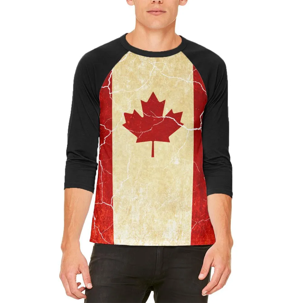 Canadian Flag Grunge Distressed Mens Raglan T Shirt sold by Old Glory