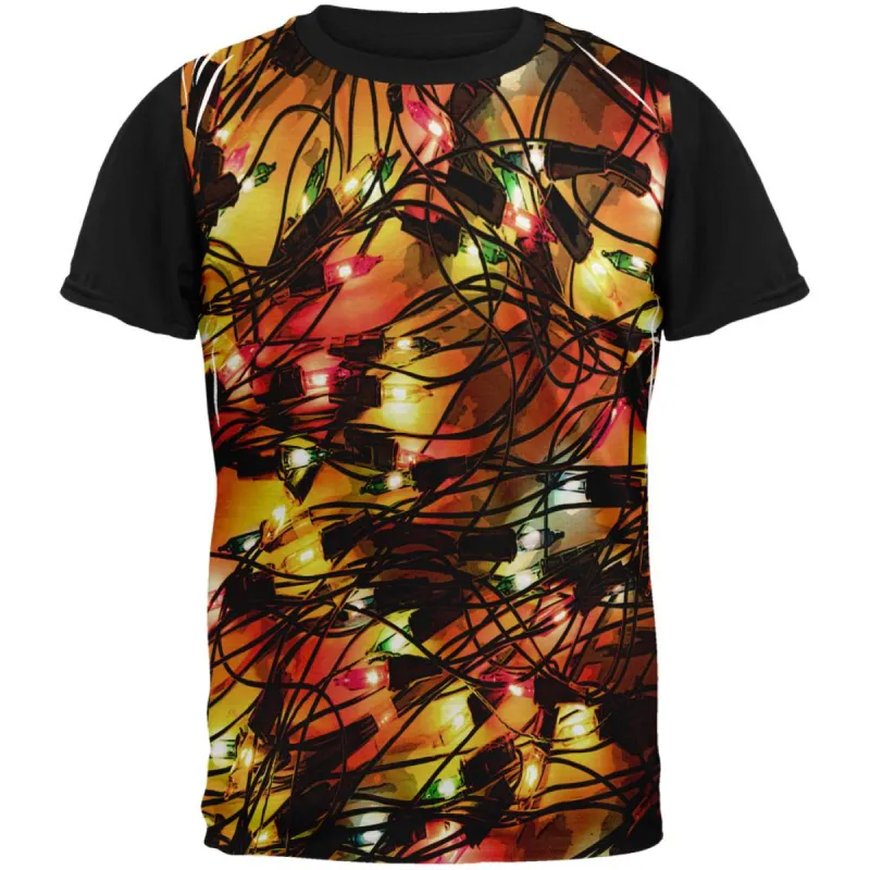 Tangled Christmas Lights Adult Black Back T-Shirt sold by Old Glory
