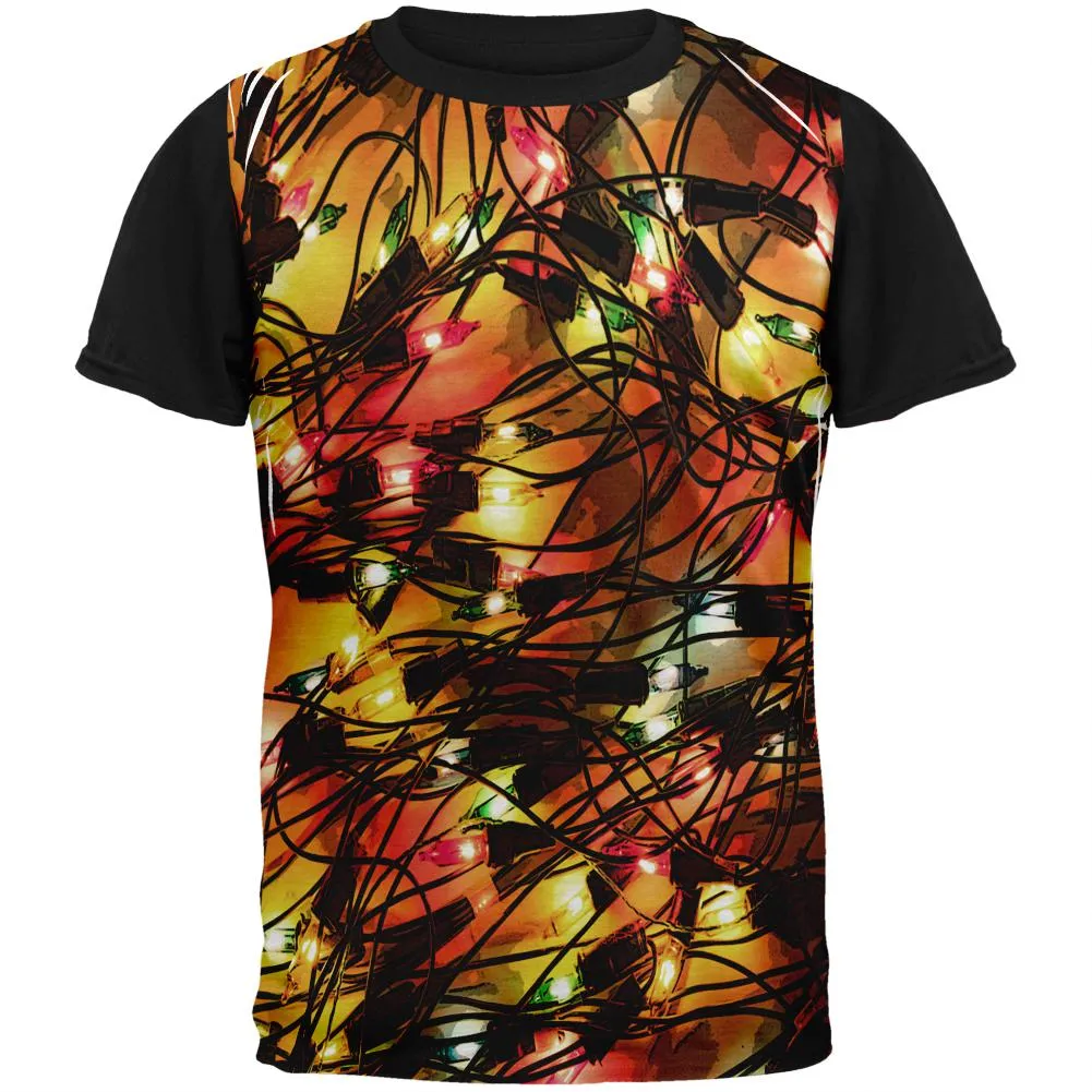Tangled Christmas Lights Adult Black Back T-Shirt sold by Old Glory