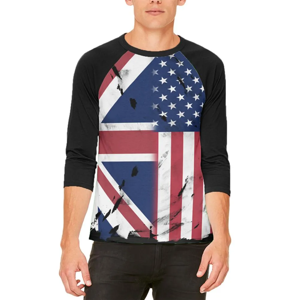 British UK American USA Flag Mens Raglan T Shirt sold by Old Glory