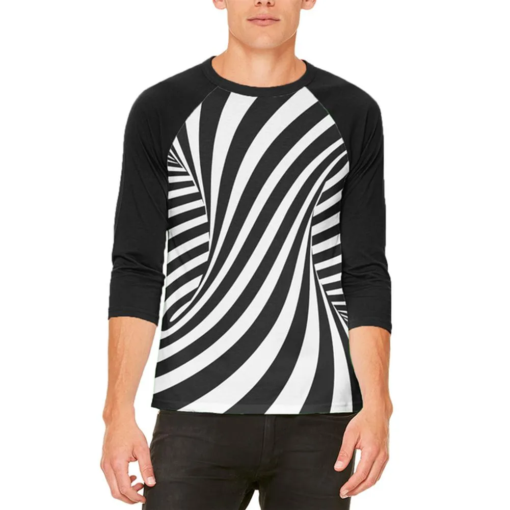 Trippy Black And White Swirl Mens Raglan T Shirt sold by Old Glory