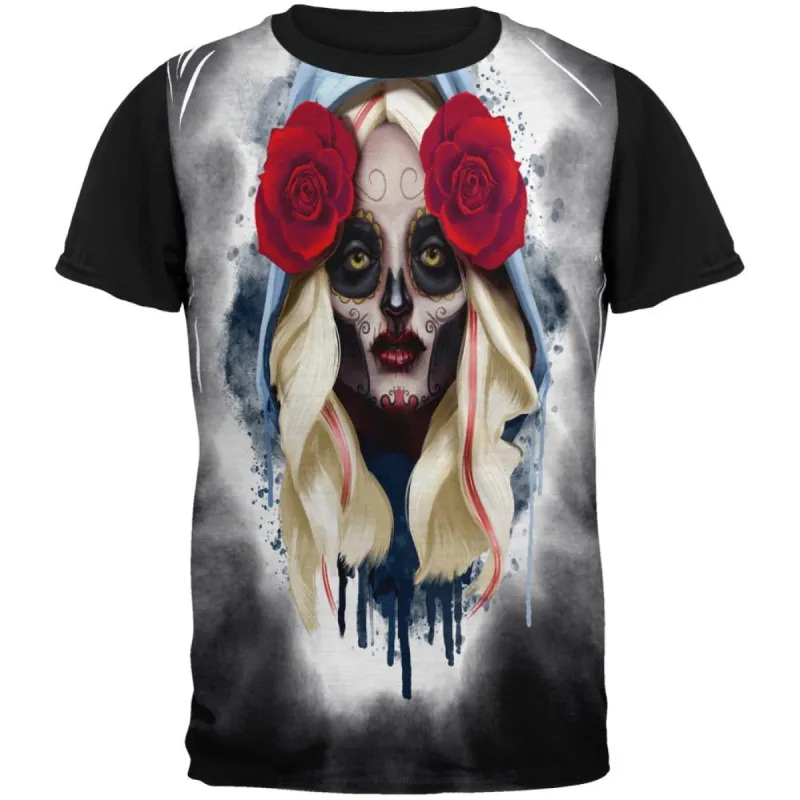 Sugar Skull Girl Adult Black Back T-Shirt sold by Old Glory