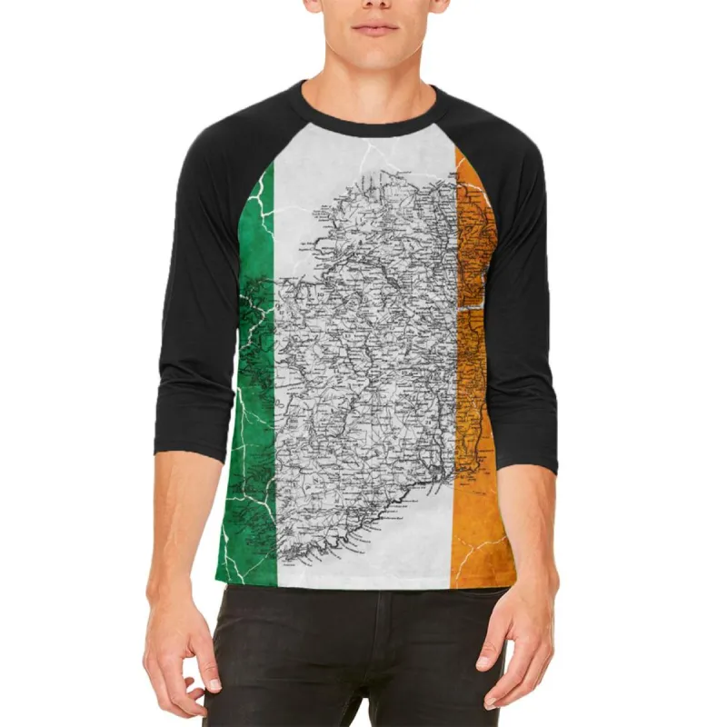St Patrick's Day Vintage Irish Map Flag Distressed Mens Raglan T Shirt sold by Old Glory