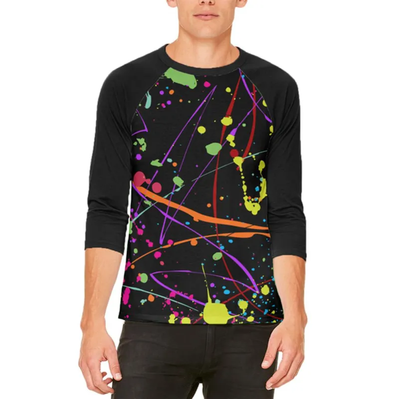Splatter Paint Black Mens Raglan T Shirt sold by Old Glory