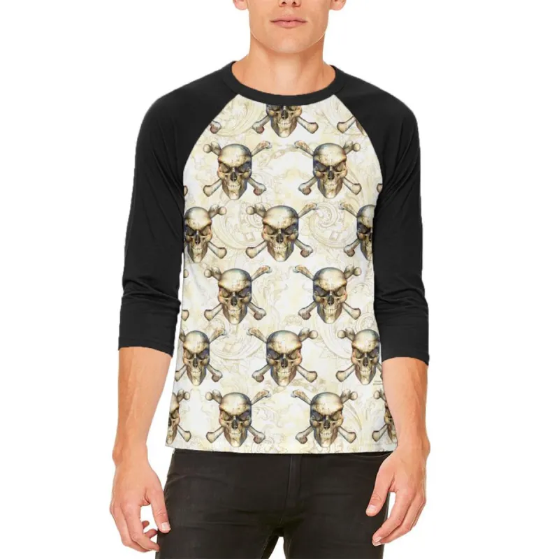 Skull & Crossbones Pattern Mens Raglan T Shirt sold by Old Glory