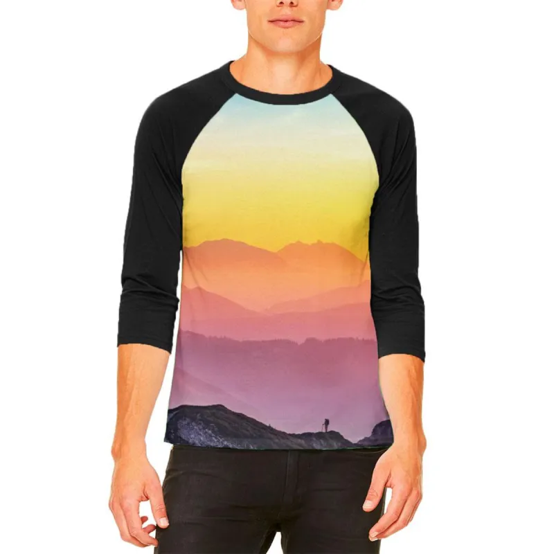 Rainbow Sunset Mountains Mens Raglan T Shirt sold by Old Glory