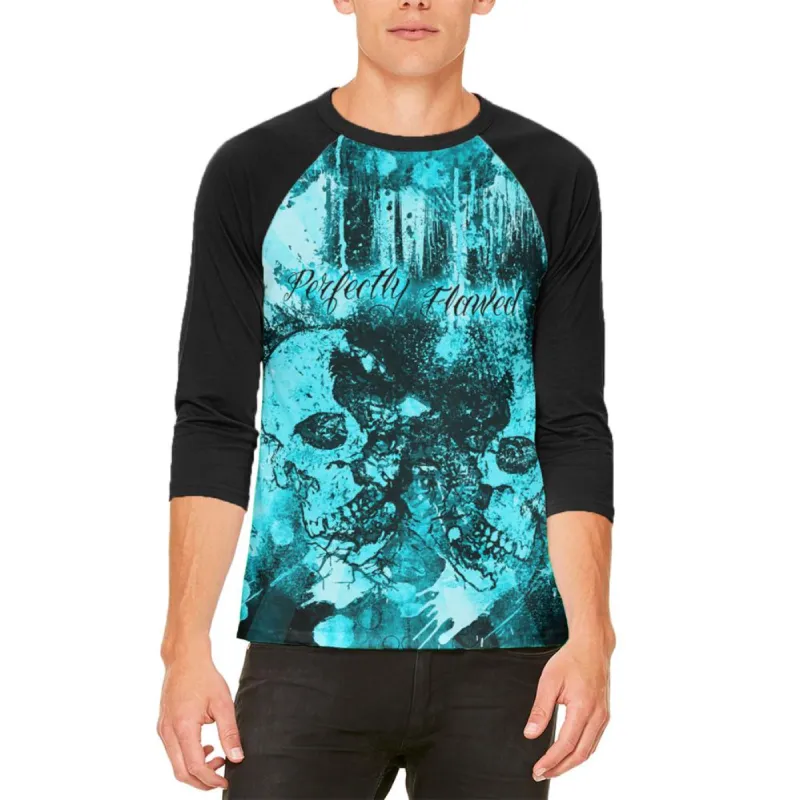 Perfectly Flawed Blue Dreaming Skulls Mens Raglan T Shirt sold by Old Glory