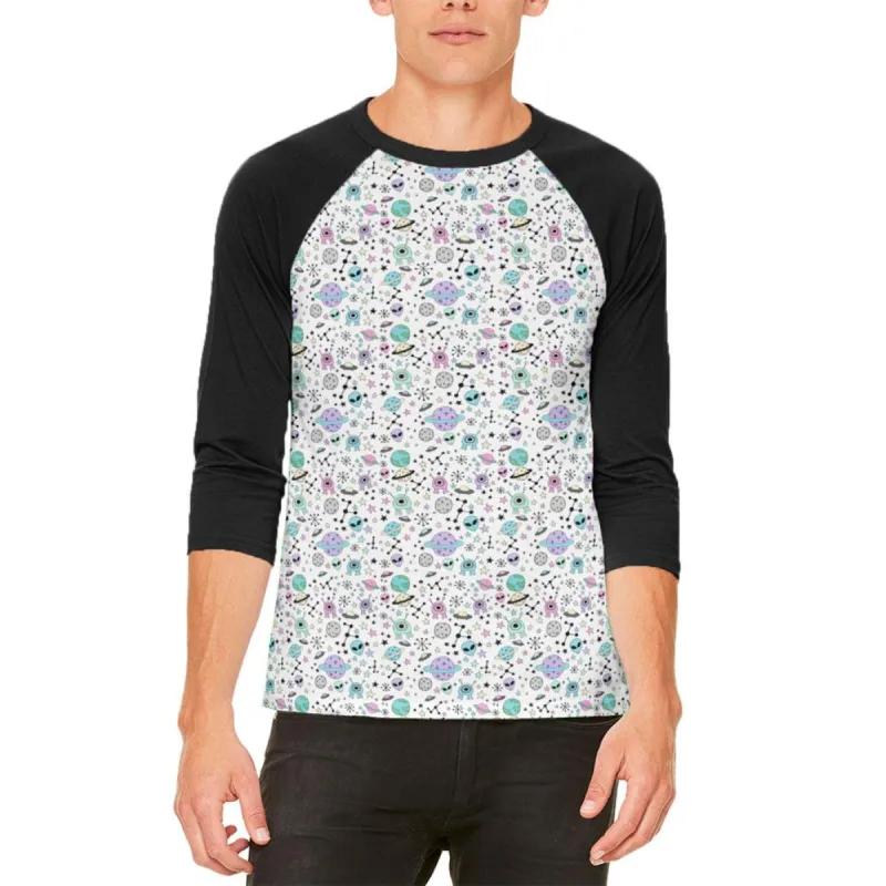 Outer Space Aliens Pattern Mens Raglan T Shirt sold by Old Glory