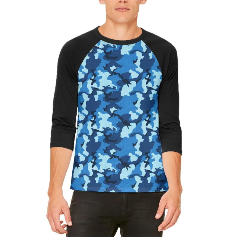 Navy Blue Camo Mens Raglan T Shirt sold by Old Glory