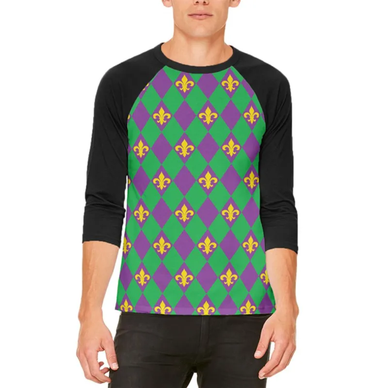 Mardi Gras Fleur De Lis Jester Costume Mens Raglan T Shirt sold by Old Glory