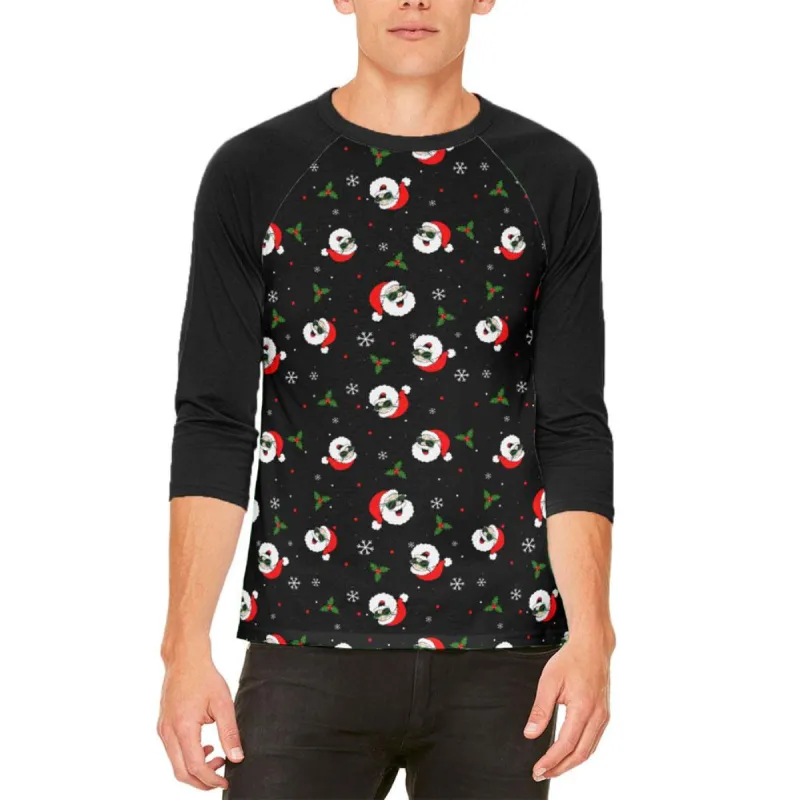Christmas Santas in Sunglasses Pattern Mens Raglan T Shirt sold by Old Glory