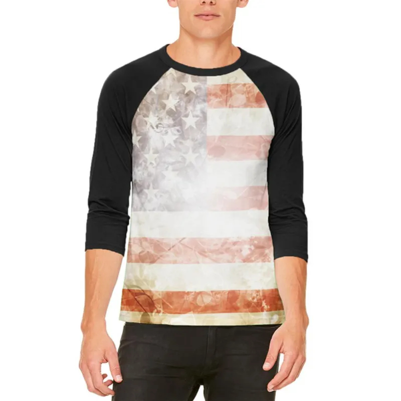 4th of July American National Anthem Flag and Lyrics Mens Raglan T Shirt sold by Old Glory