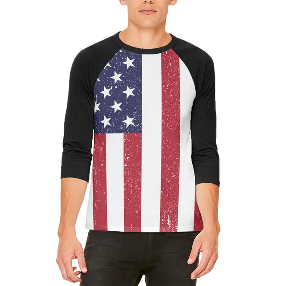4th of July American Flag Distressed Mens Raglan T Shirt sold by Old Glory