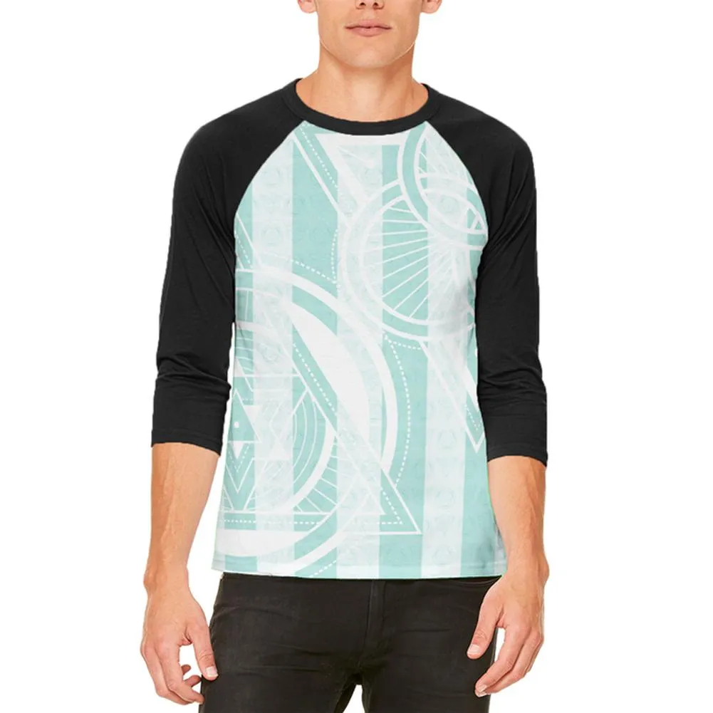 Summer Sacred Geometry Teal Stripes Mens Raglan T Shirt sold by Old Glory