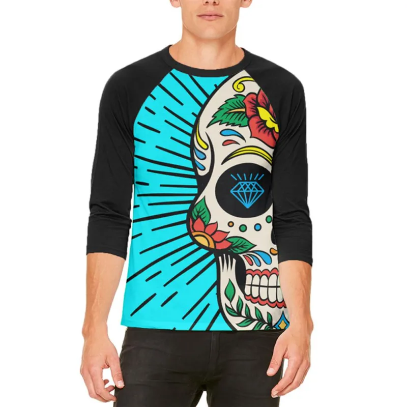 Sugar Skull Mens Raglan T Shirt sold by Old Glory