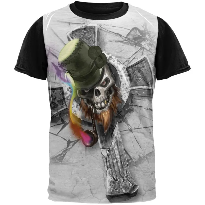St. Patricks Day Irish Skull Leprechaun Celtic Cross Adult Black Back T-Shirt sold by Old Glory