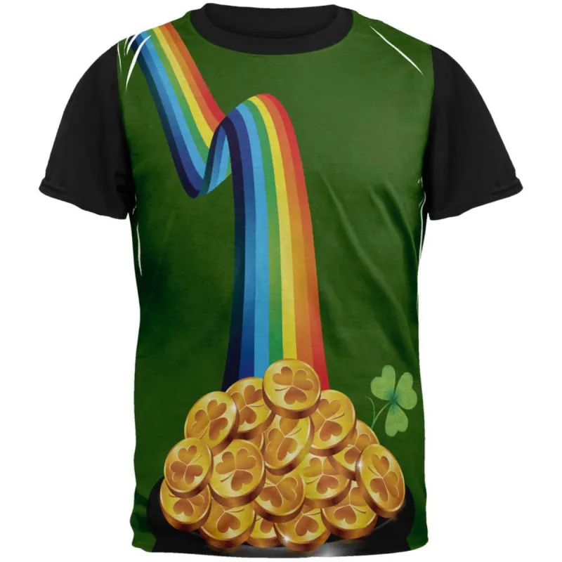 St Patricks Lucky Rainbow Pot of Gold Adult Black Back T-Shirt sold by Old Glory