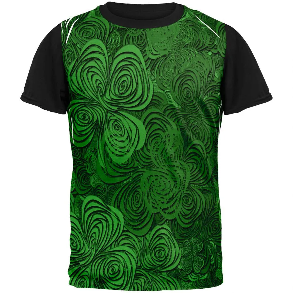 St Patricks Hypnotic Shamrocks Clovers Adult Black Back T-Shirt sold by Old Glory