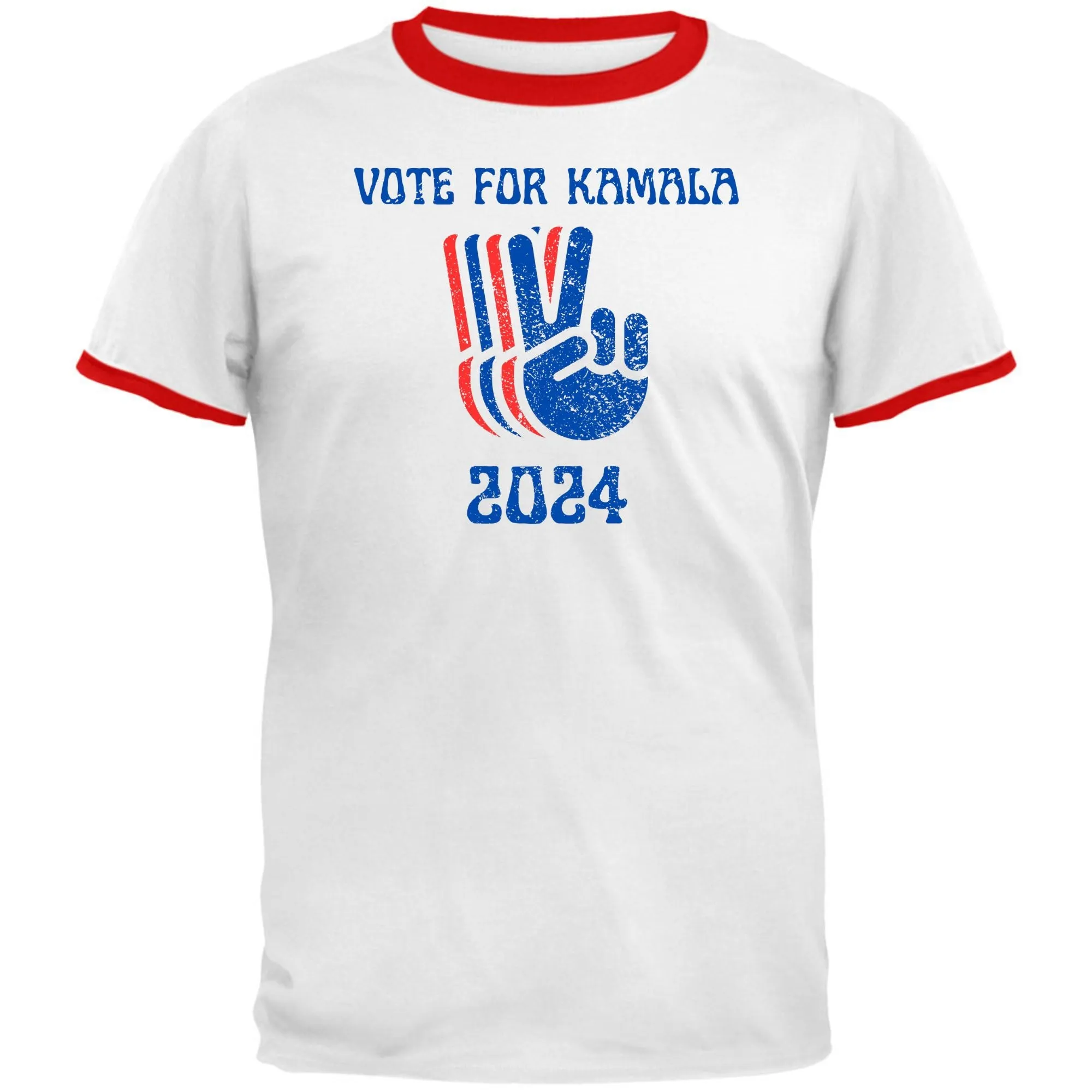 Election 2024 Kamala Harris Patriotic Peace Hands Vote For Kamala Mens Ringer T Shirt sold by Old Glory