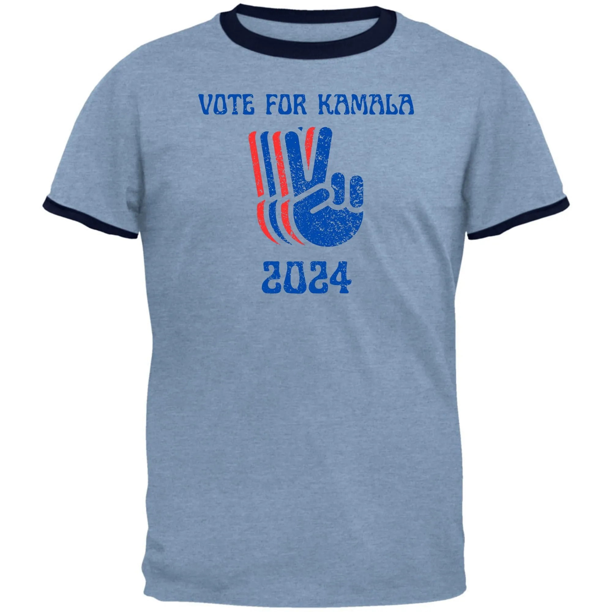 Election 2024 Kamala Harris Patriotic Peace Hands Vote For Kamala Mens Ringer T Shirt sold by Old Glory product image thumbnail 3