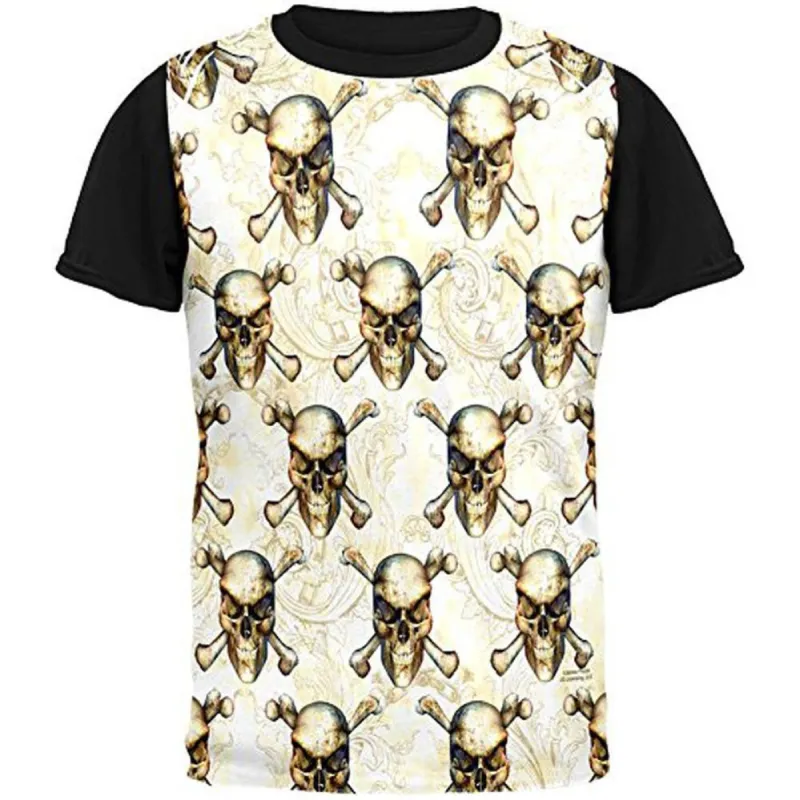 Skull & Crossbones Pattern All Over Mens Black Back T Shirt sold by Old Glory