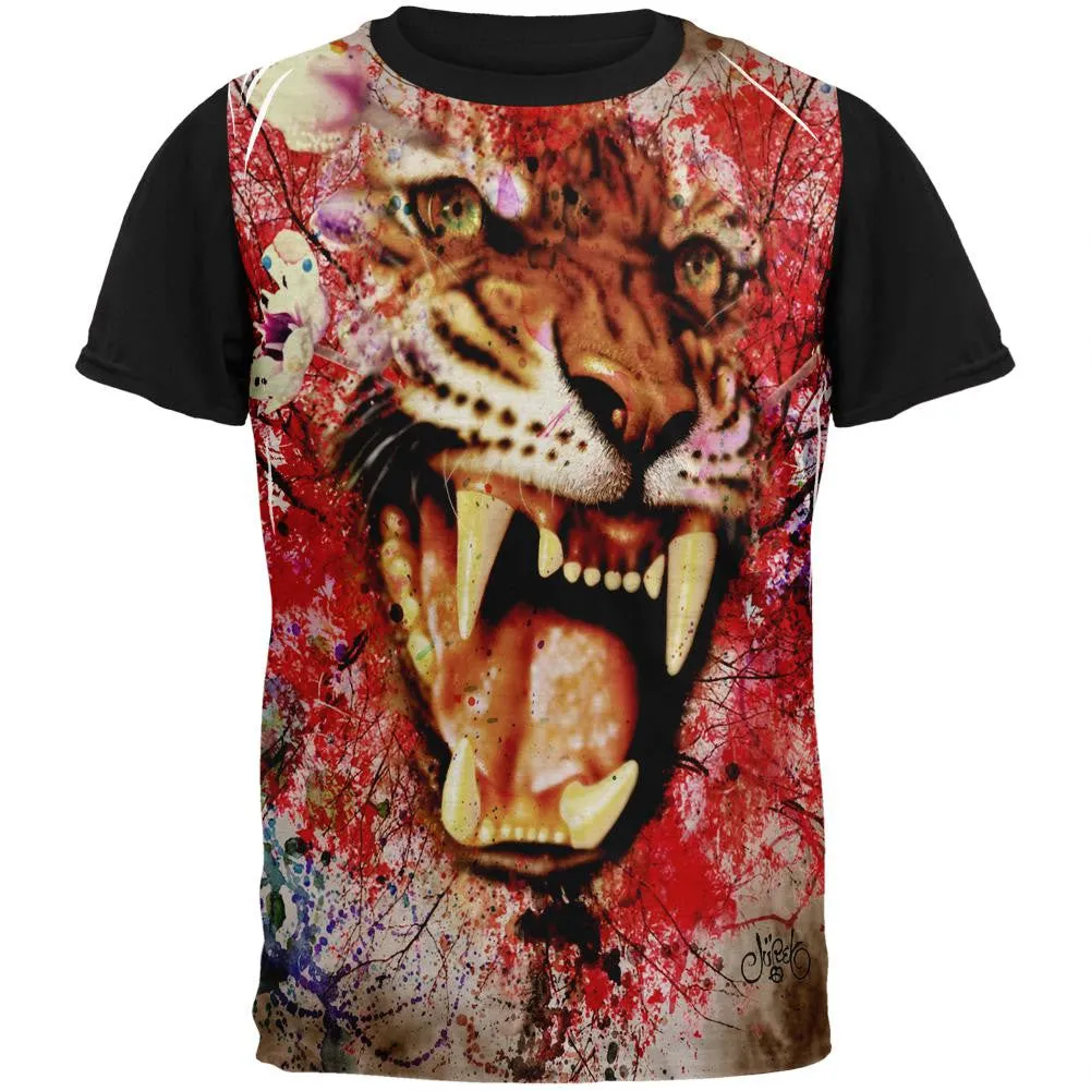 Painted Angry Tiger Adult Black Back T-Shirt sold by Old Glory