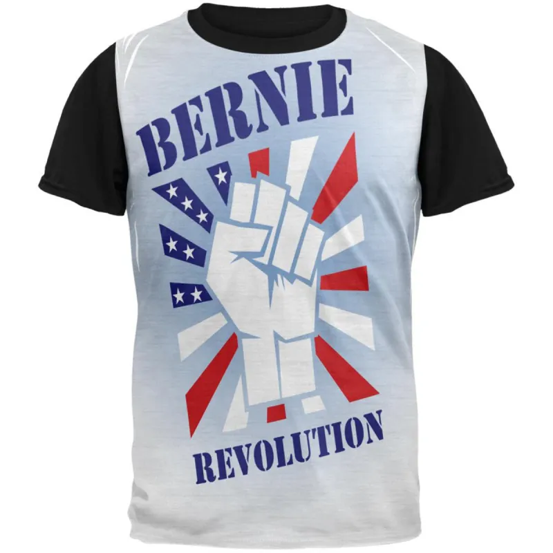 Election 2016 Bernie Raised Fist Revolution Adult Black Back T-Shirt sold by Old Glory
