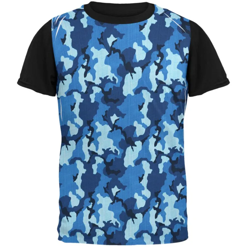Navy Blue Camo All Over Mens Black Back T Shirt sold by Old Glory